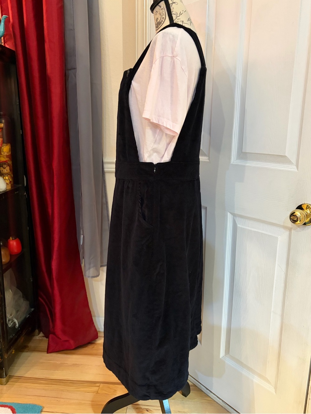 Sweet Salt Black Bib Corduroy Midi Dress - Picture 3 of 7
